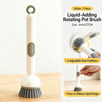 Long Handle Dish Brush With Soap Dispenser, 360 Rotating Pot Scrubber With 6 Adjustable Angles, Non-Scratch Kitchen Cleaning Brush For Pans, Dishes And Sink, Ergonomic Scrub Brush With PET Bristles