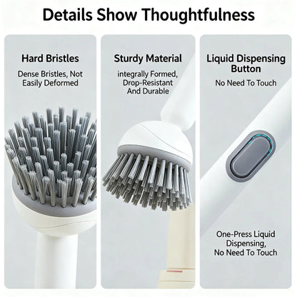 Long Handle Dish Brush With Soap Dispenser, 360 Rotating Pot Scrubber With 6 Adjustable Angles, Non-Scratch Kitchen Cleaning Brush For Pans, Dishes And Sink, Ergonomic Scrub Brush With PET Bristles