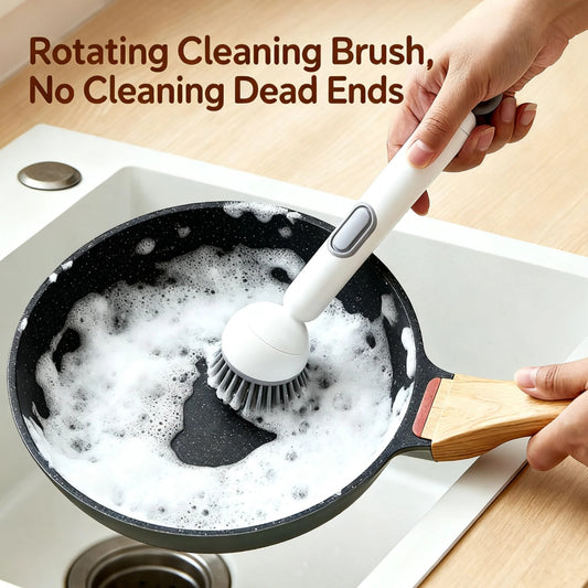 Long Handle Dish Brush With Soap Dispenser, 360 Rotating Pot Scrubber With 6 Adjustable Angles, Non-Scratch Kitchen Cleaning Brush For Pans, Dishes And Sink, Ergonomic Scrub Brush With PET Bristles