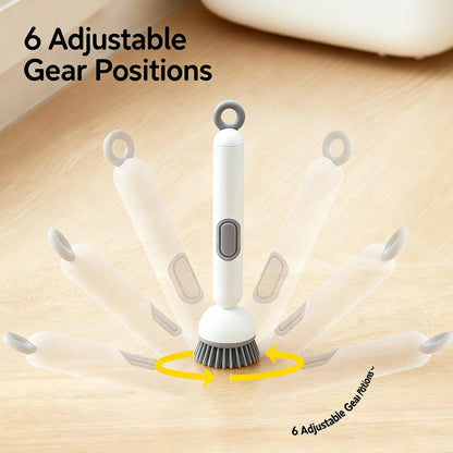 Long Handle Dish Brush With Soap Dispenser, 360 Rotating Pot Scrubber With 6 Adjustable Angles, Non-Scratch Kitchen Cleaning Brush For Pans, Dishes And Sink, Ergonomic Scrub Brush With PET Bristles